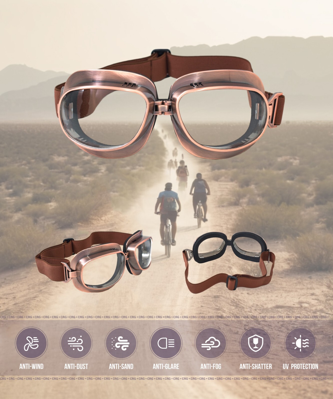 New CRG Vintage Bike Aviator Pilot Motorcycle Cruiser Scooter Goggles
