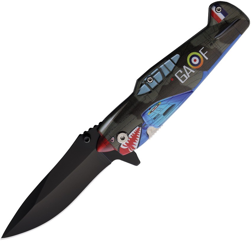 ElitEdge Fighter Plane Linerlock A/O Folding Stainless Pocket Knife 10A85GY