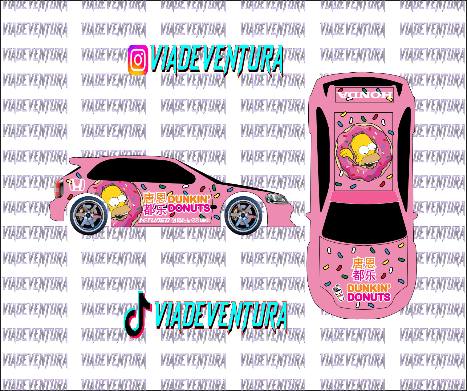 Homer Donut 1/64 EK9 Civic WHITE TONER Universal WaterSlide Decal for Hot