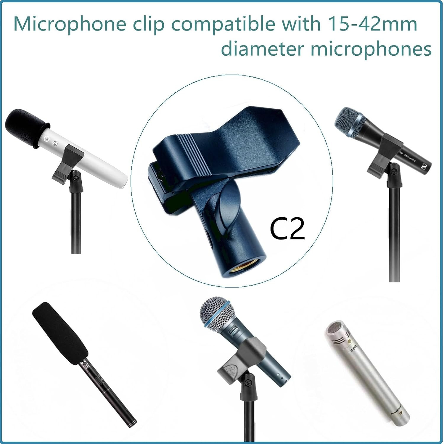 2 Pack Universal Microphone Clip Holder for Dynamic & Condenser Mics - Adjustab