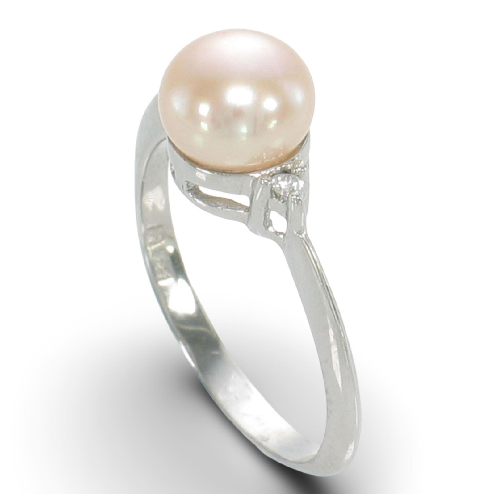 Solid Silver .925 Pink-Peach Pearl CZ Accent Ring