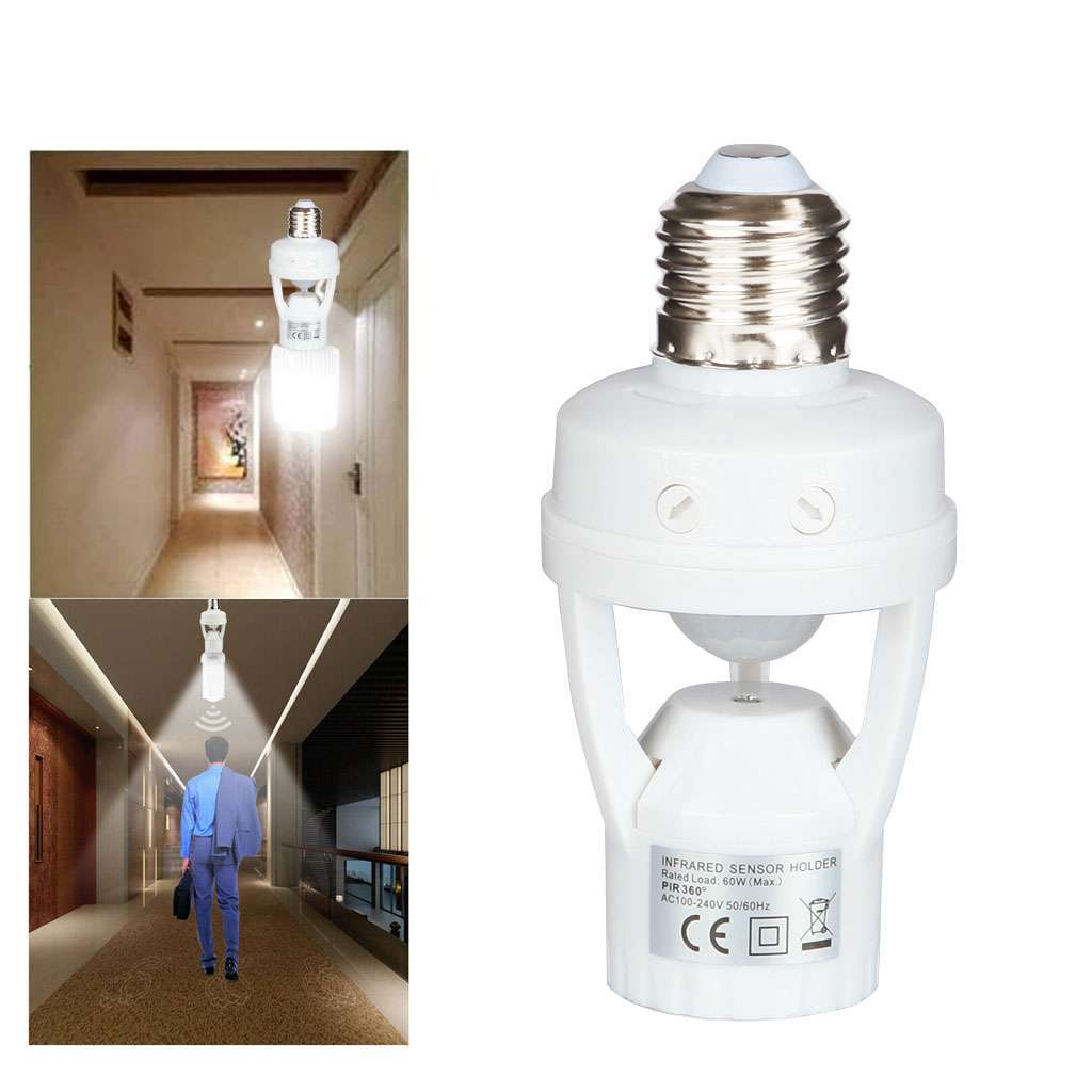 4 Pack E27 LED Light Lamp Bulb Holder Socket Switch Infrared PIR Motion Sensor