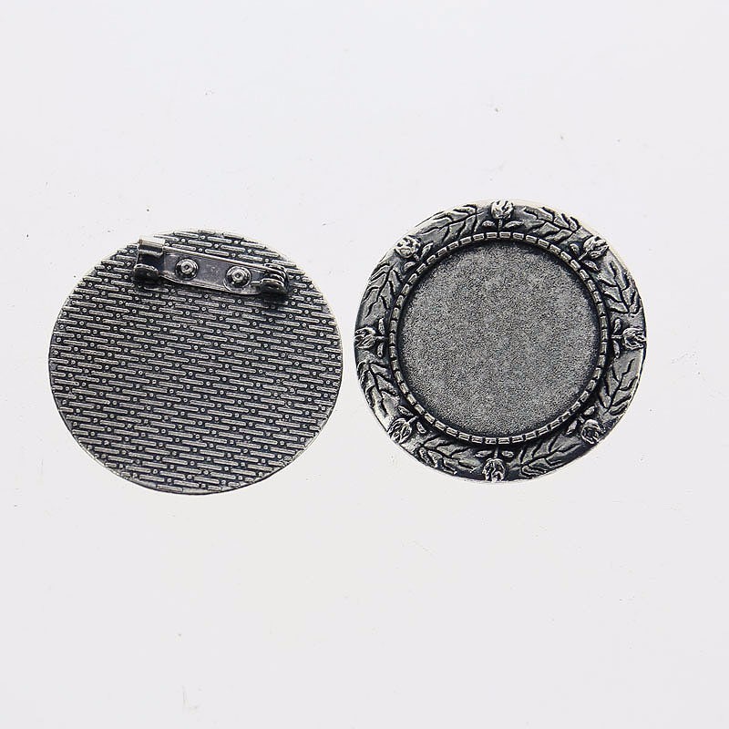 2pcs Tibetan silver color round 25mm cabochon settings rim  brooch design  XA092