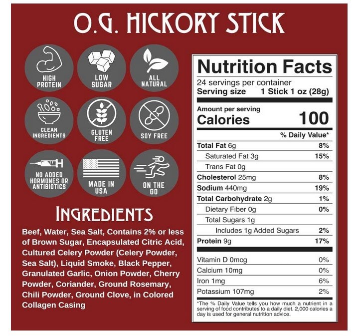 Righteous Felon OG Hickory Beef Meat Sticks 24 Pack - 1oz Gluten Free Keto Paleo