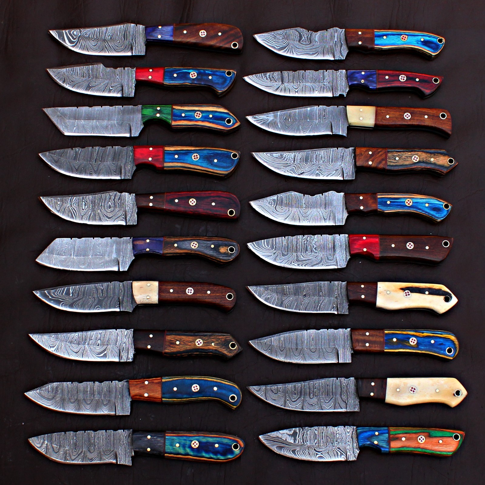 LOT OF 20 CUSTOM HANDMADE DAMASCUS STEEL HUNTING FULL TANG SKINNER EDC KNIFE 402