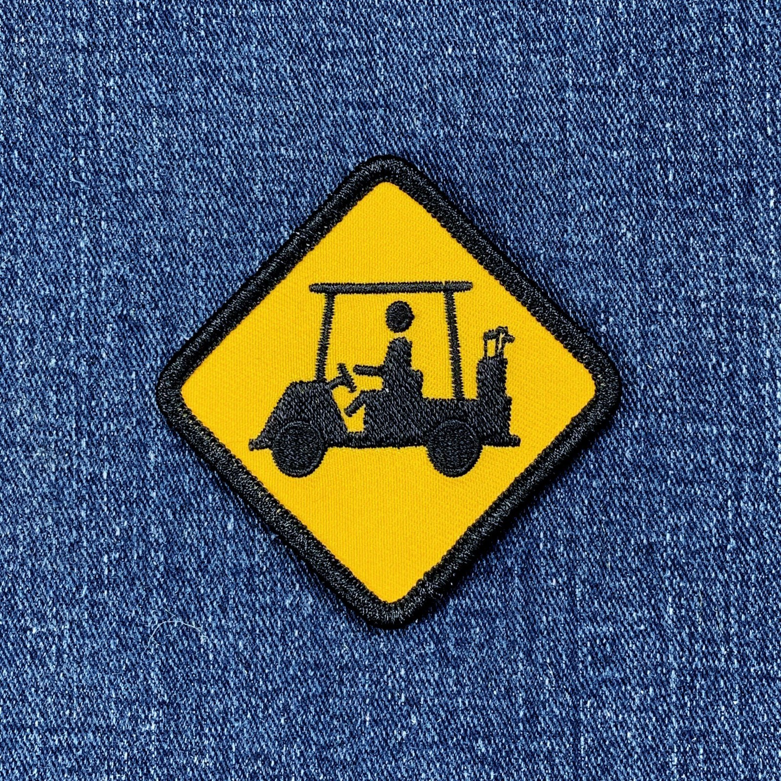 Golf Cart Crossing Patch - Embroidered Yellow Sign Badge 2-5/8" (Iron On)