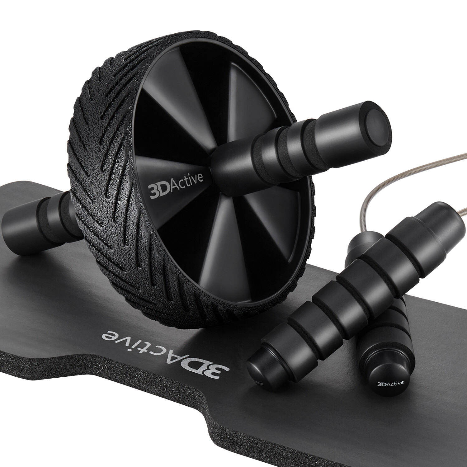 3DActive Ab Roller Wheel with Jump Rope and Knee Mat Home Gym Exercise Equipment