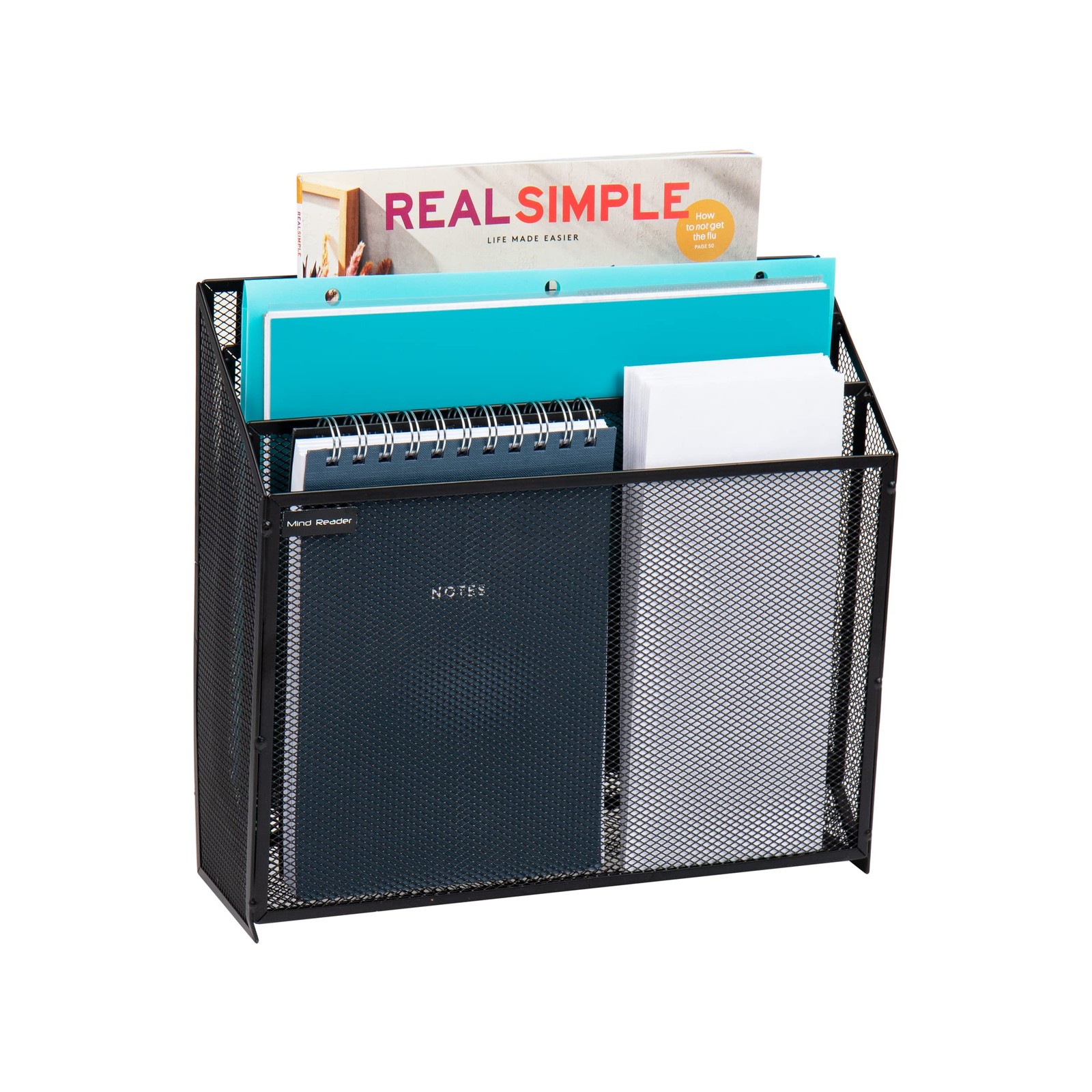 Vertical File Storage, Desktop Organizer, Wall Mount, Office, Metal Mesh, Black