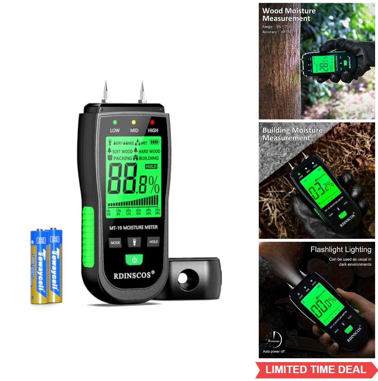 Digital Wood Moisture Meter Pin Type 12mm Backlit LCD Firewood Lumber Wall
