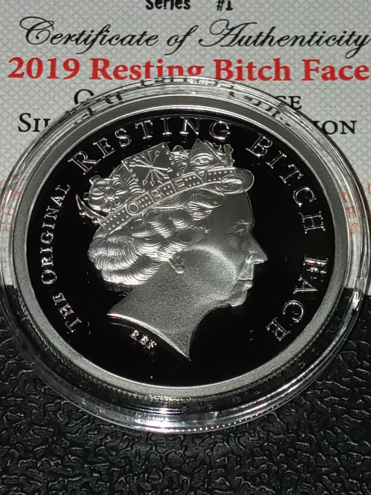 2019 1oz silver  RBF Resting Bitch Face Proof Silver Shield Obey! Queens Beasts