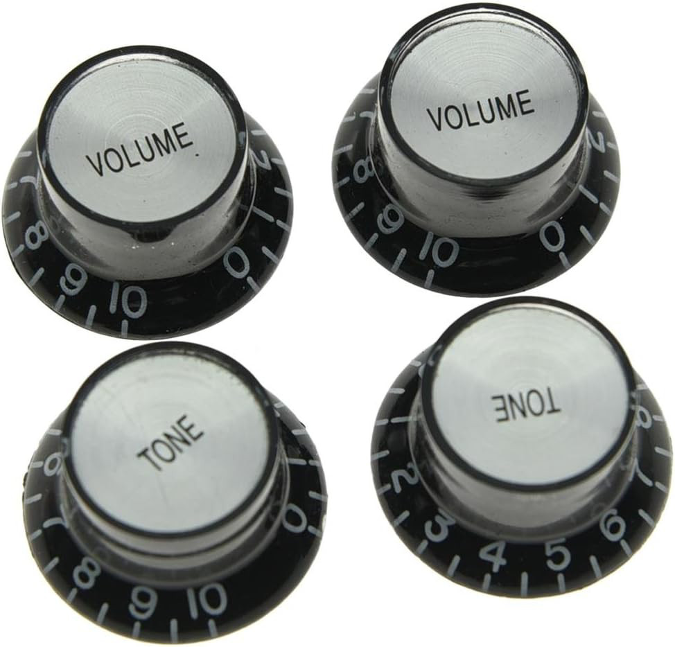 Guitar Reflector Knobs Set of 4 Black Chrome Cap for Les Paul SG Epiphone