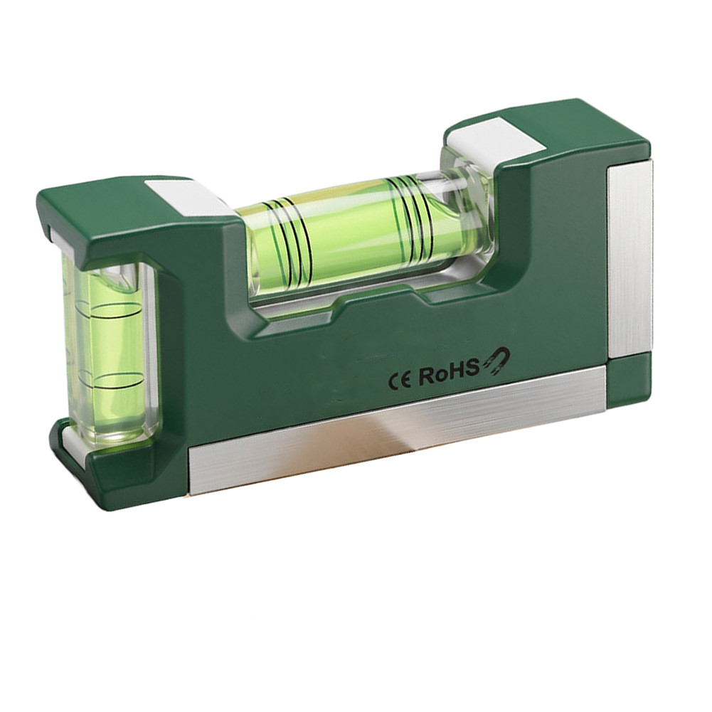 Dual Bubble Magnetic Level Ruler 83x39mm Green Silver ABS Aluminum Construction
