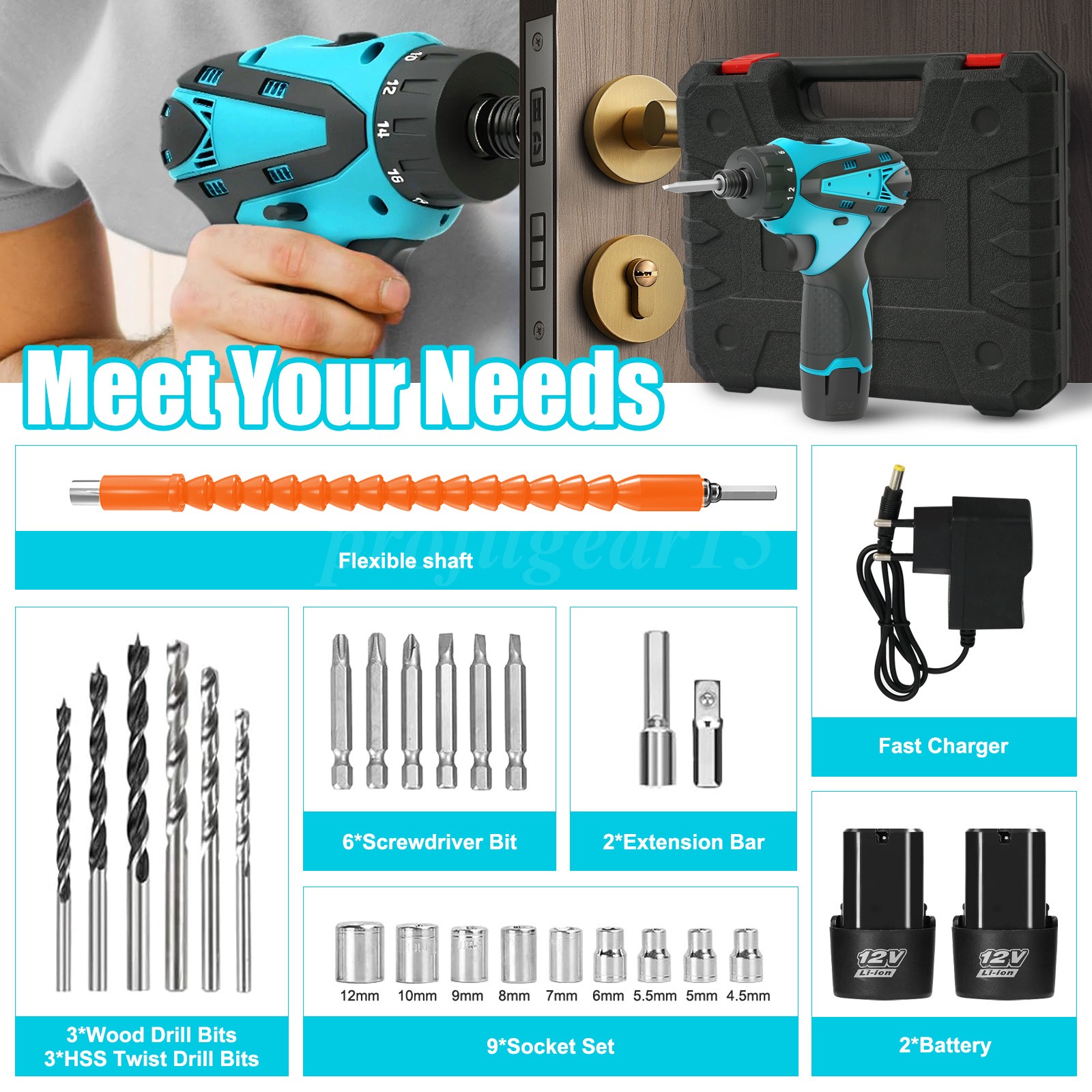 12V Multi - function Screwdriver,180N.m Brushless Cordless Electric Hammer Drill