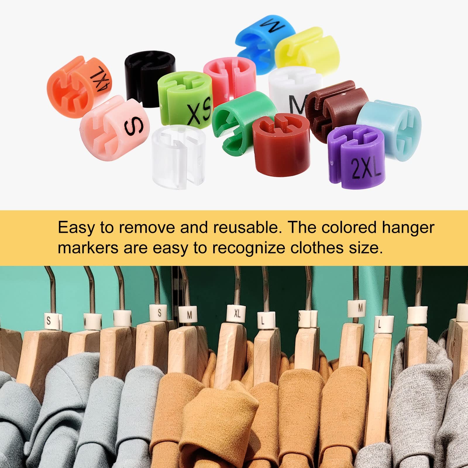Clothes Hanger Marker S/M/L/XL/2XL/3XL Size Fit Hanger Rod for Garment Color ...
