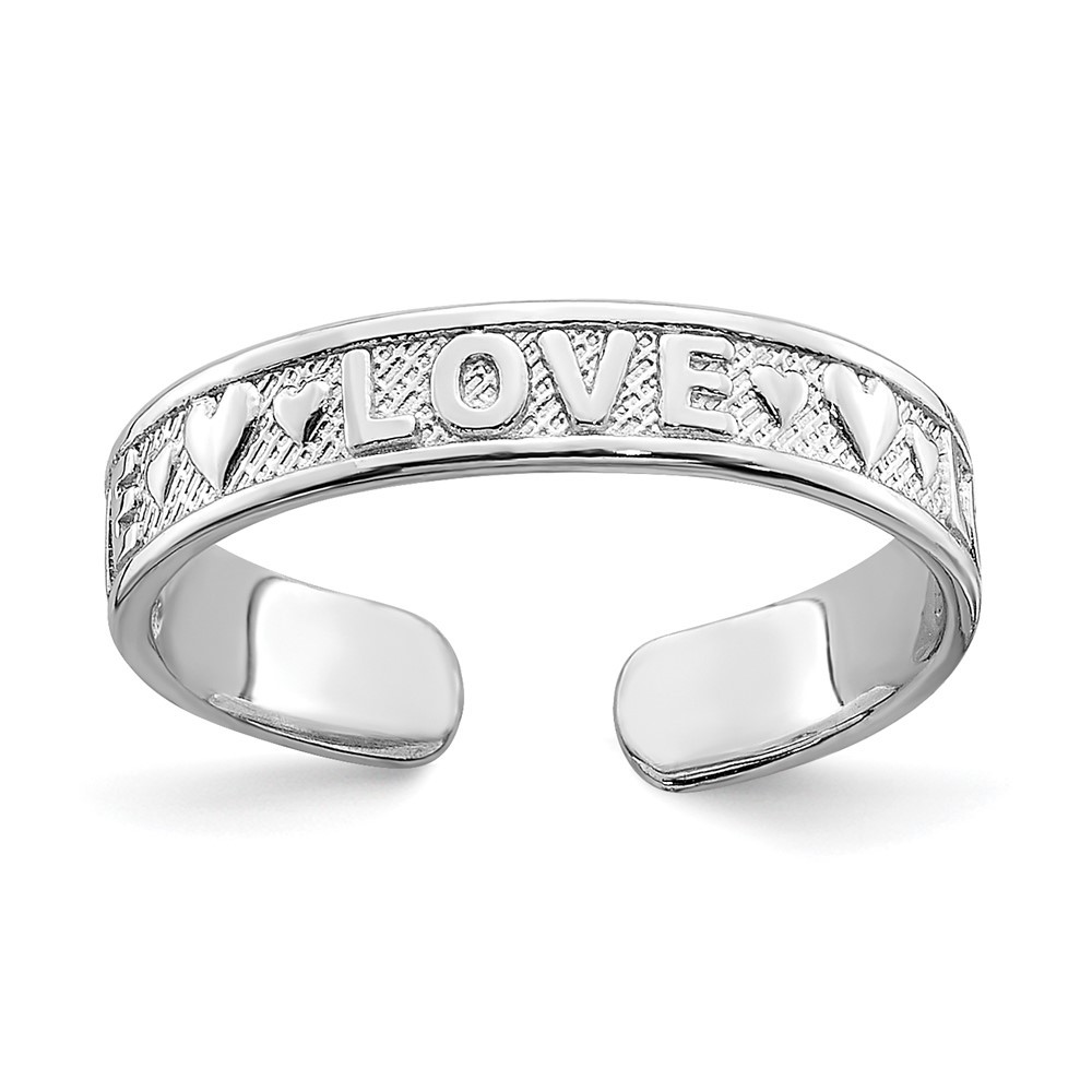 14K White Gold Polished LOVE and Hearts Toe Ring Gift for Mother