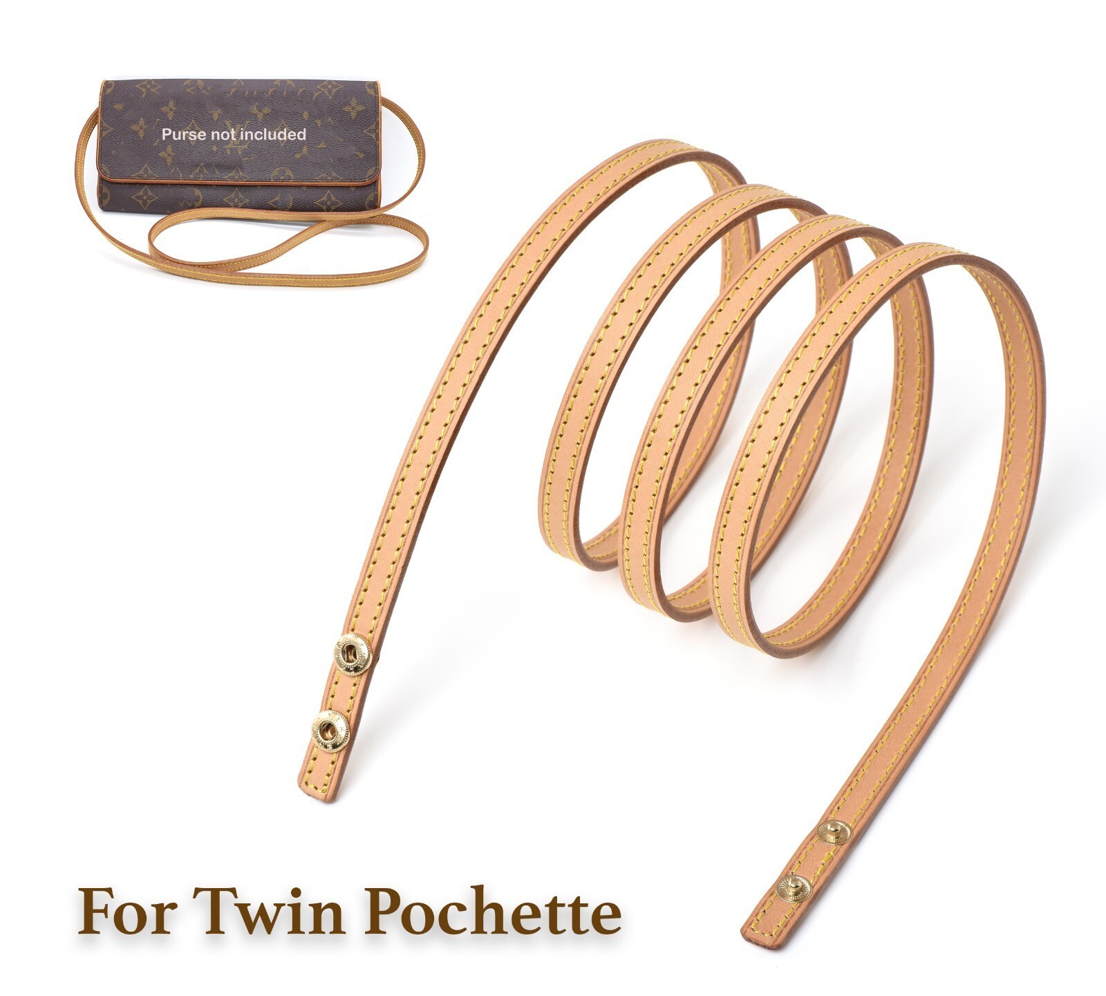 Vachetta Leather replacement Strap belt buttons snaps for Twin pouch pochette