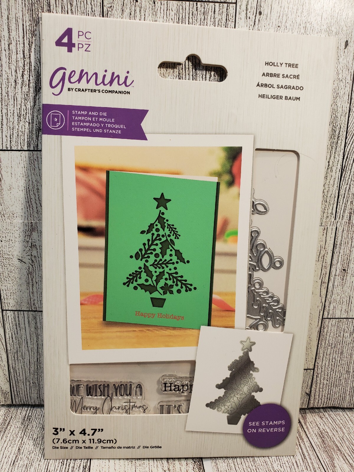 CCH3 Crafters Companion Christmas Holly Tree 4pc Stamp And Die Set New