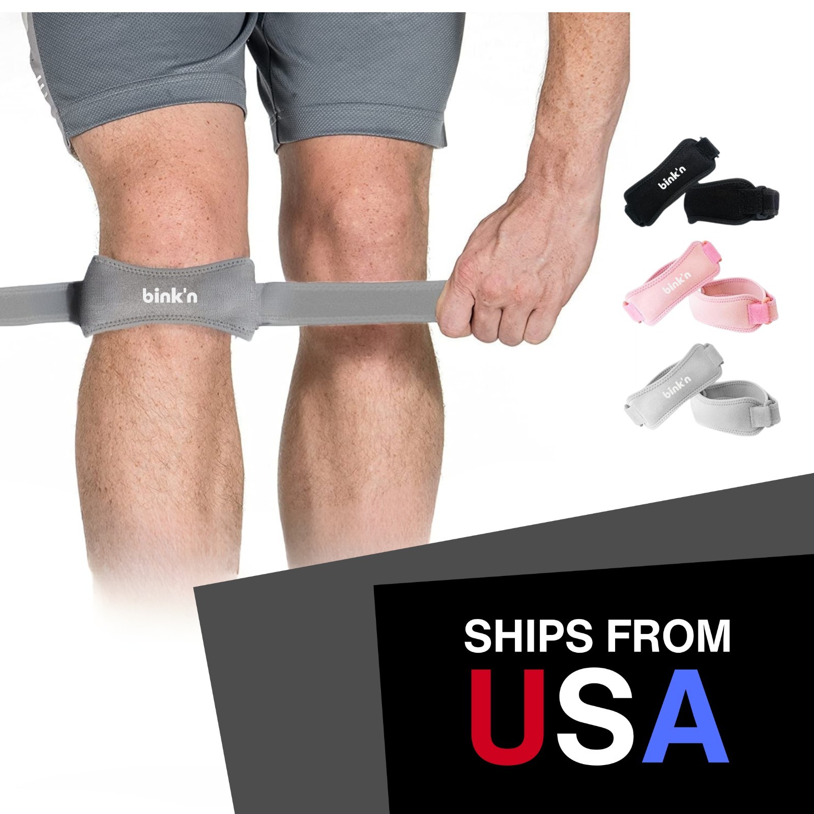 2 Pack Knee Brace, Support Strap, Patella Stabilizer, Sports L/XL Gray