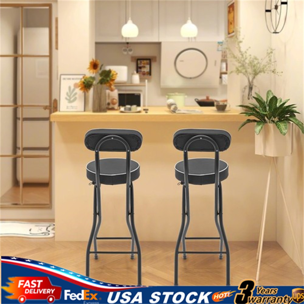 2pcs Black Counter Stool Bar Stool Portable Folding Kitchen Dining Chair