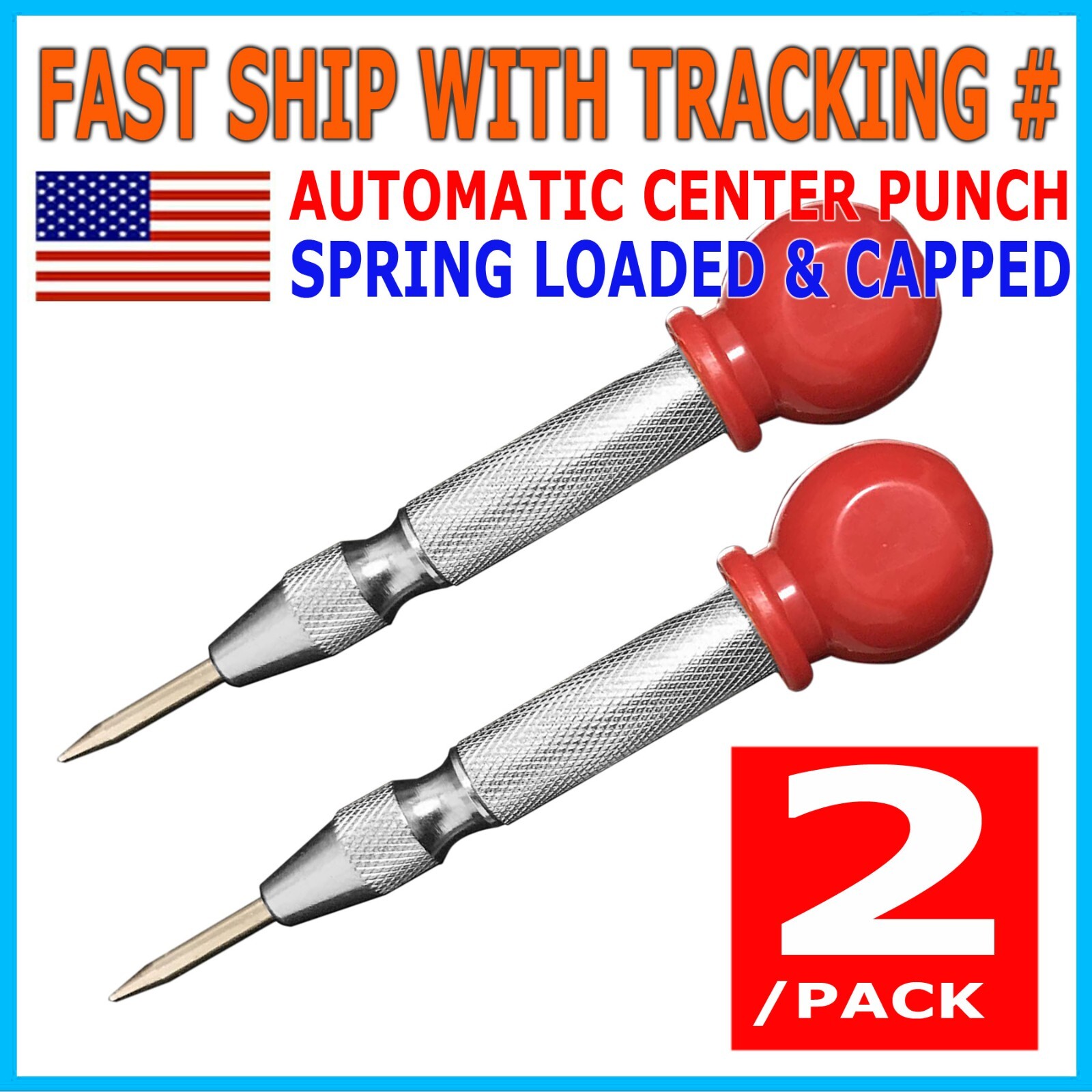 2PCS Automatic Center Punch Strikes Surface Hammer Spring Loaded Window Breaker