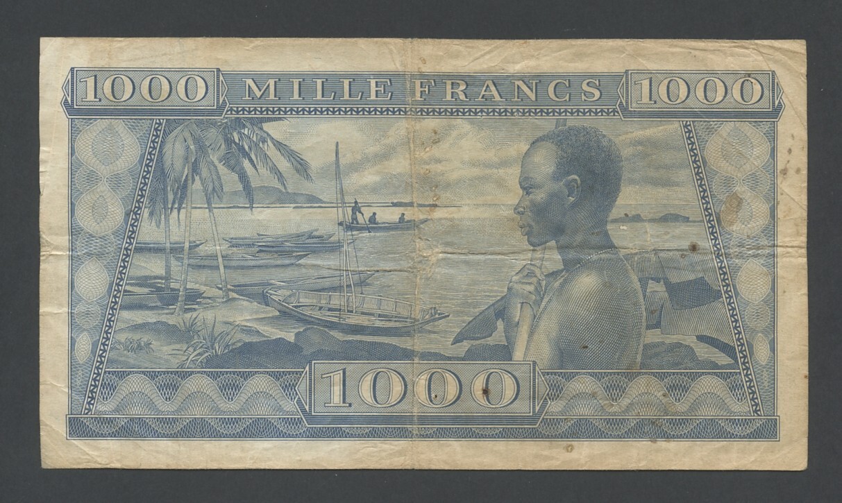 GUINEA 1000 francs 1958 Krause 9 VG-Fine Banknotes