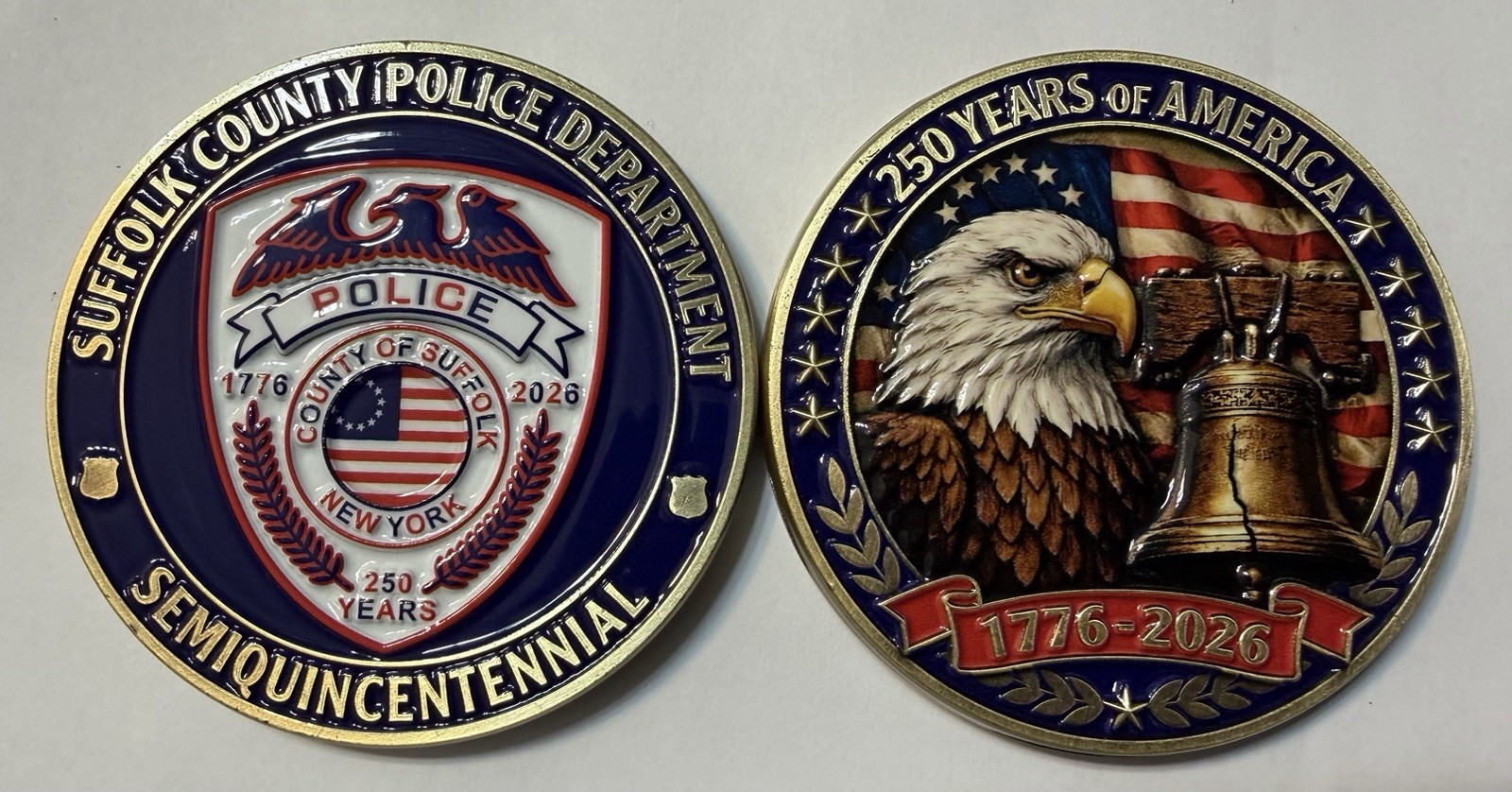 SUFFOLK COUNTY POLICE SCPD 250 YEARS 1776 2026 EAGLE RWB CHALLENGE COIN NEW YORK