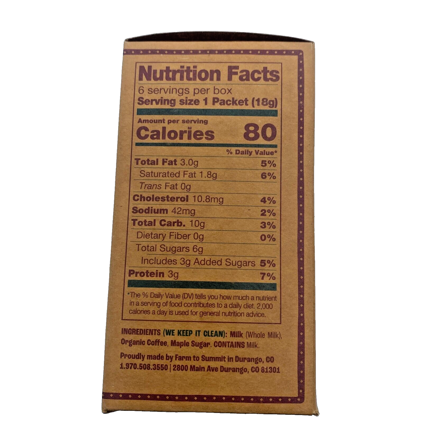 Farm to Summit INSTANT Latte Organic Coffee, Double Shot, 6 packets each.