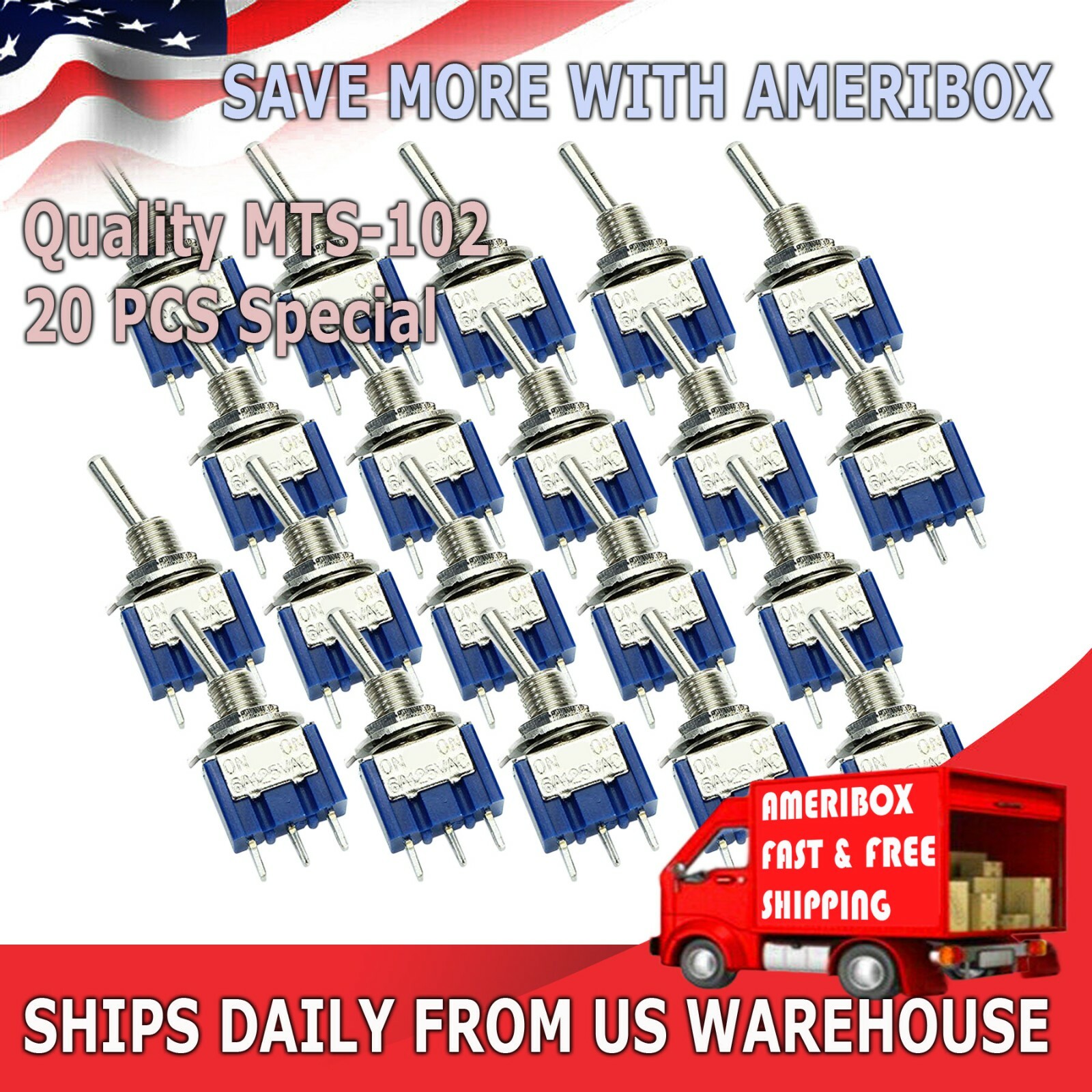20x 3 Pin SPDT ON-ON 2 Position Mini Toggle Switches MTS-102 US Stock Free Ship