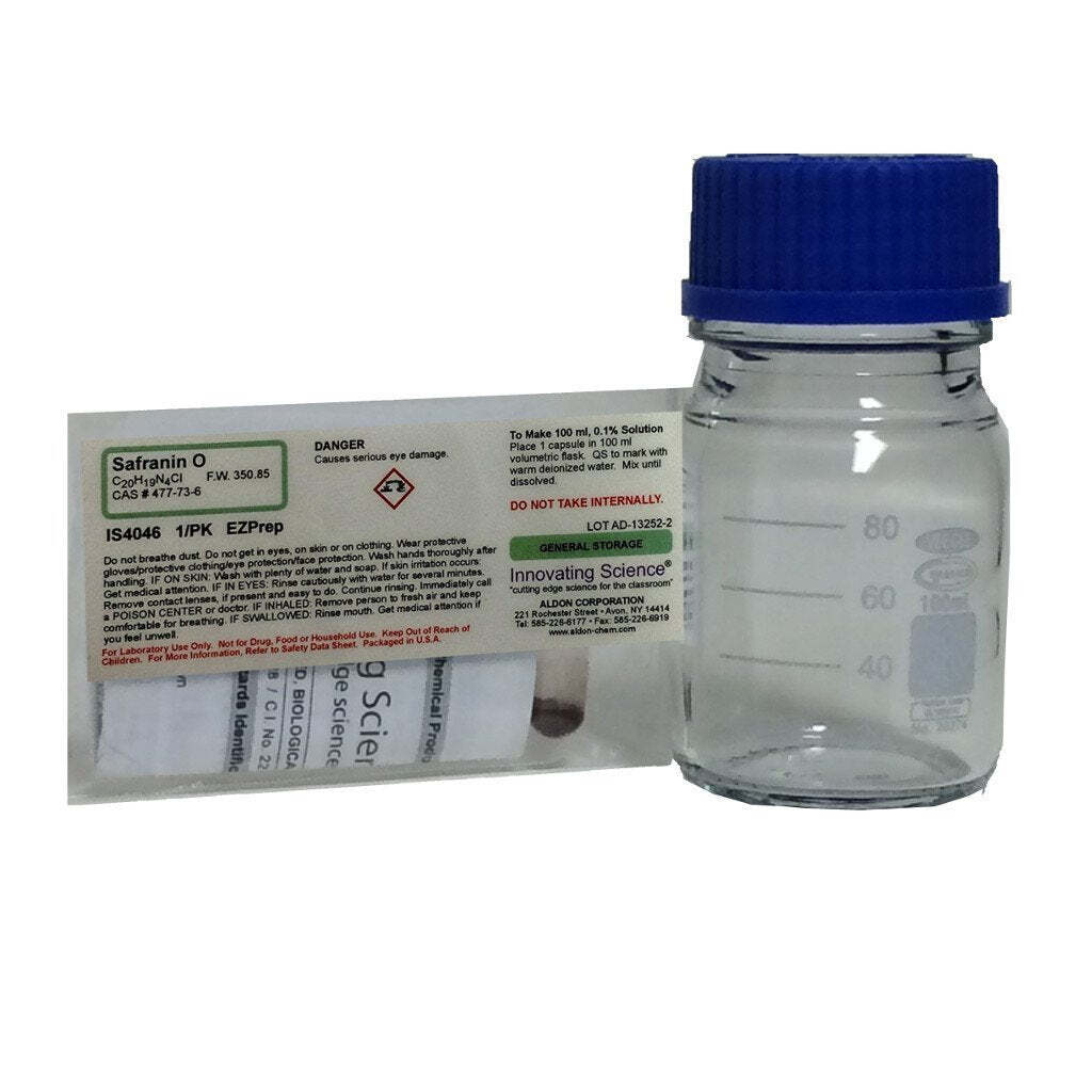 Powdered Safranin O Slide Stain EZPrep Capsule with Glass Regent Bottle