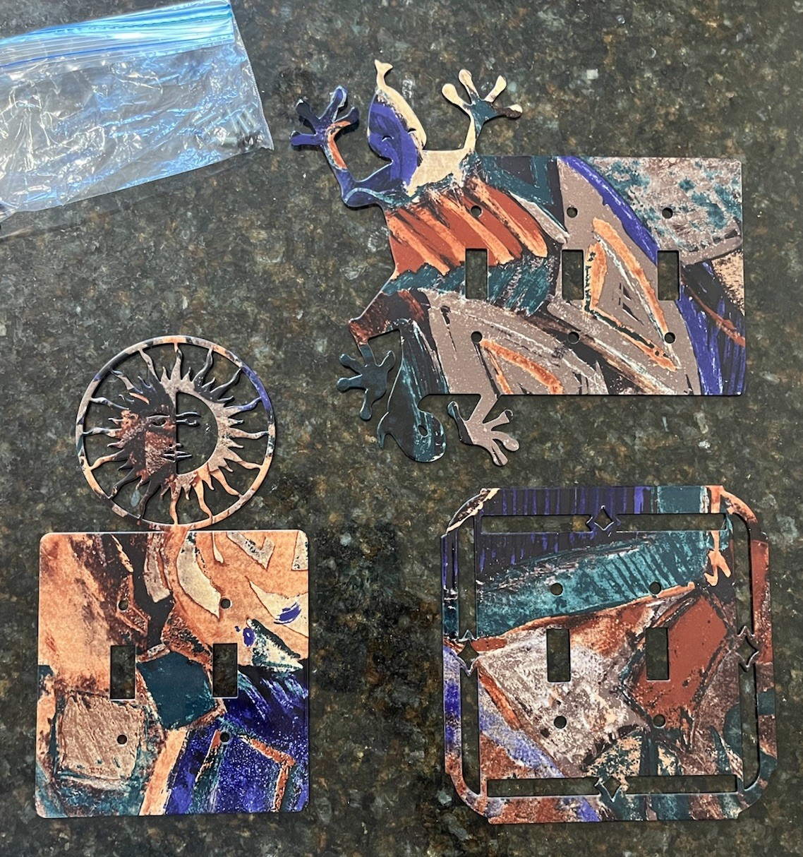 Southwestern Switch Plates Metal Porcelain Lizard mosaic Lot Of 3