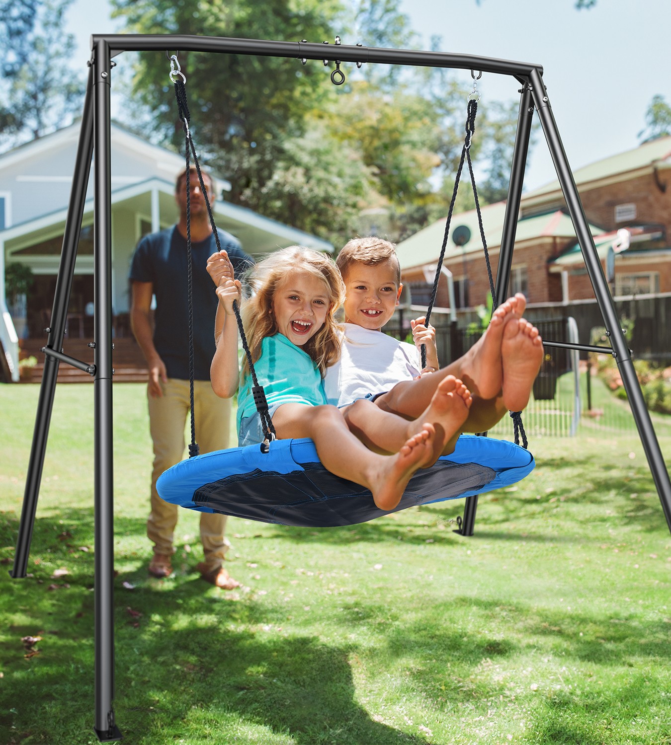 Trekassy 440lbs Heavy Duty A-Frame Metal Swing Set Kids Adults Backyard Playset