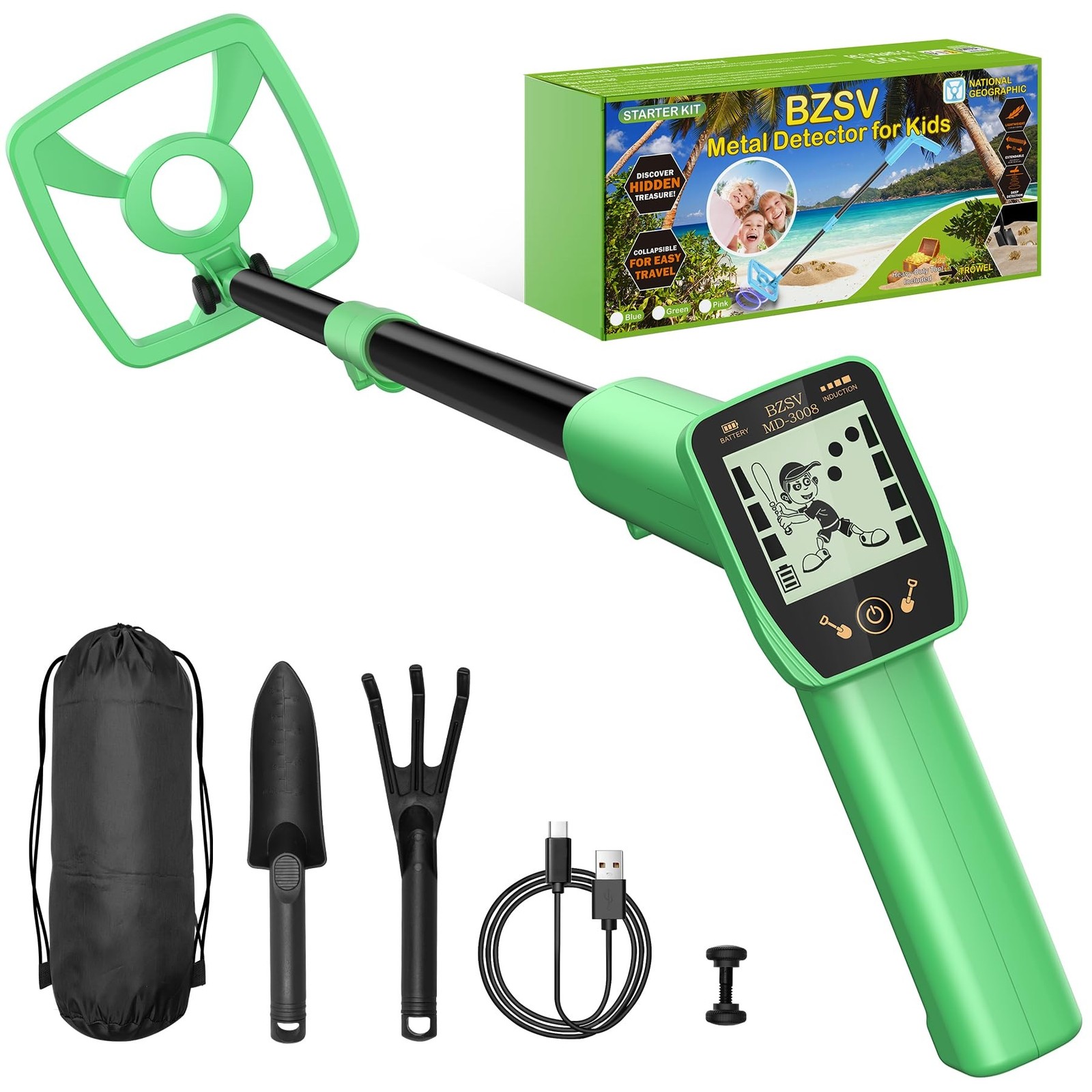 Metal Detector Kit for Kids, Kids Geographical Starter Metal Detector Adjusta...