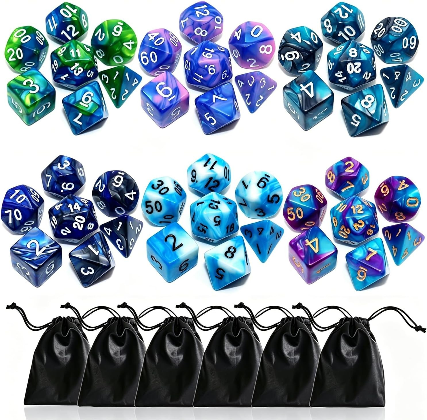 Polyhedral DND Dice Set-6 Pack Double-Colors Dice Sets Compatible with Dungeons