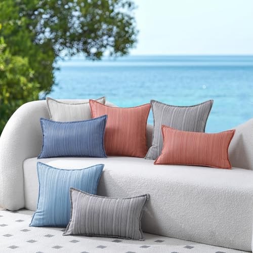 Outdoor Waterproof Throw Pillow Covers 12x20 Set of 20" x 12" (Pack of 2) Blue