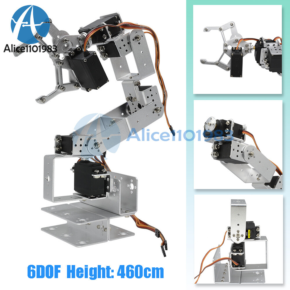 ROT3U 6 DOF Aluminium Robot Arm Mechanical Robotic Clamp Claw for Arduino-Silver