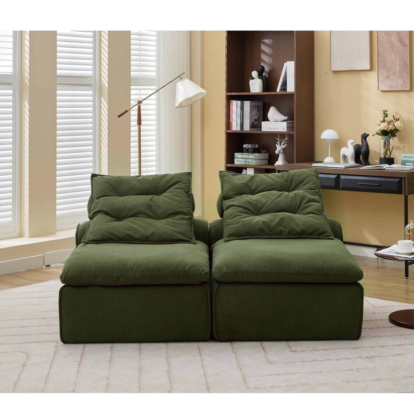Modern Modular Sofa Fabric Pillow-Back Lounge Sofa Chair 2 Seats Sofa Bed Green