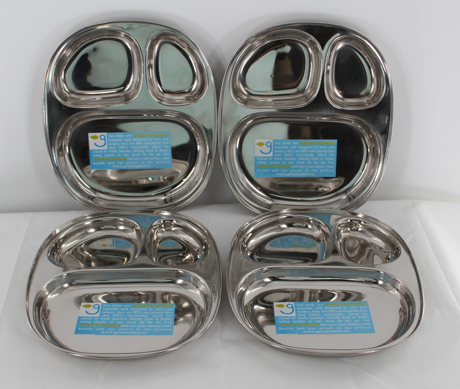 Green Container Stainless Camping Plates Set of 4 Oval