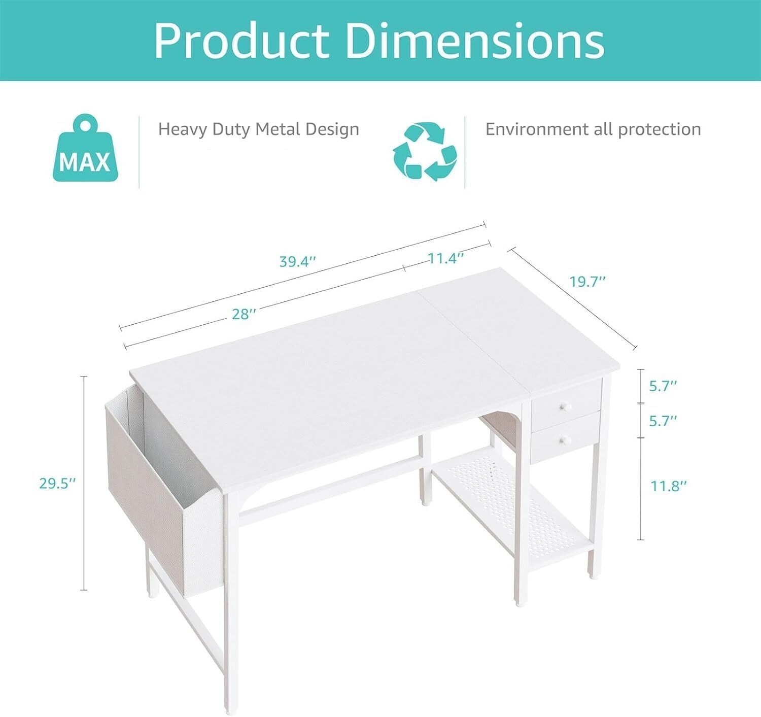 Computer Desk with Drawers Storage Shelves 40" Home Office Work Writing Desk US