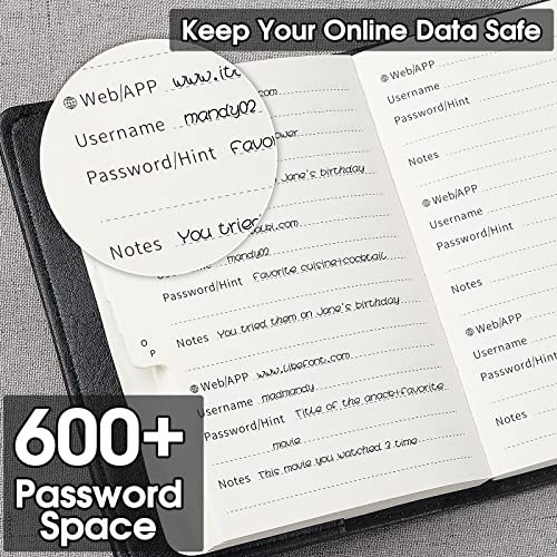 Secure Password Keeper Logbook with Lock, 600+ Spaces, Alphabetical Tabs, Compac