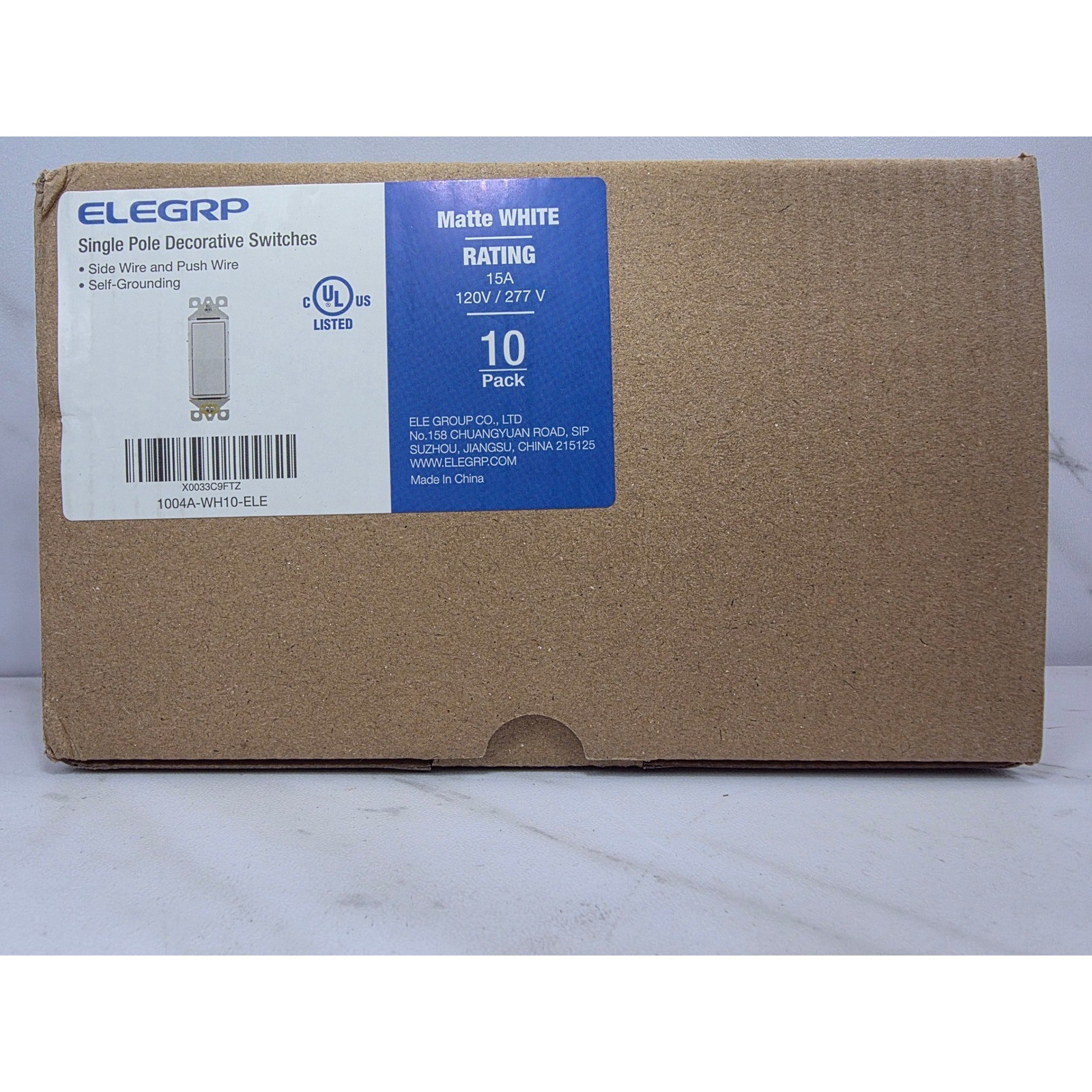 ELEGRP Matte White Single Pole Decorative Light Switch - 10 Pack - Side Wire
