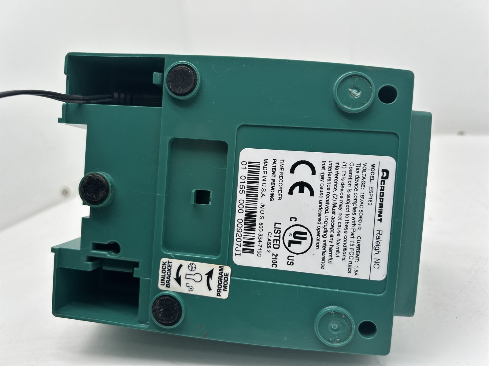 Acroprint ESP180 Time Clock W/Power Supply Powers ON!