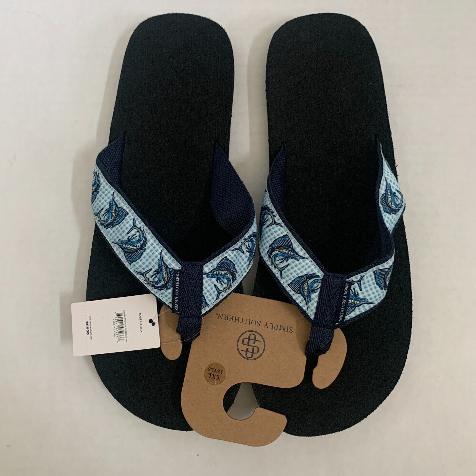 Simply Southern Men's Size 2XL 12/13.5 Marlin Print Flip Flops Thong Sandals NEW