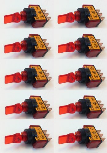 ILLUMINATED TOGGLE SWITCH ON/OFF 20 AMP 12VDC COLOR (10 PACK, RED)