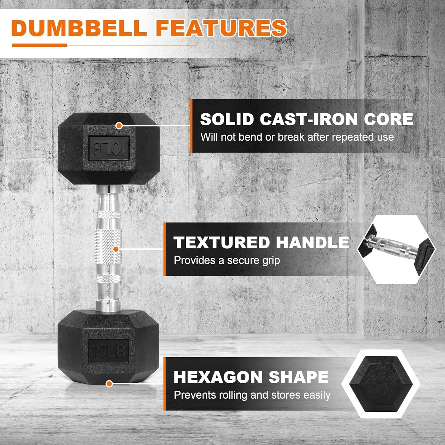 Compact Hex Dumbells Set, Rubber Coated Weights for Upper Body & Core Workouts