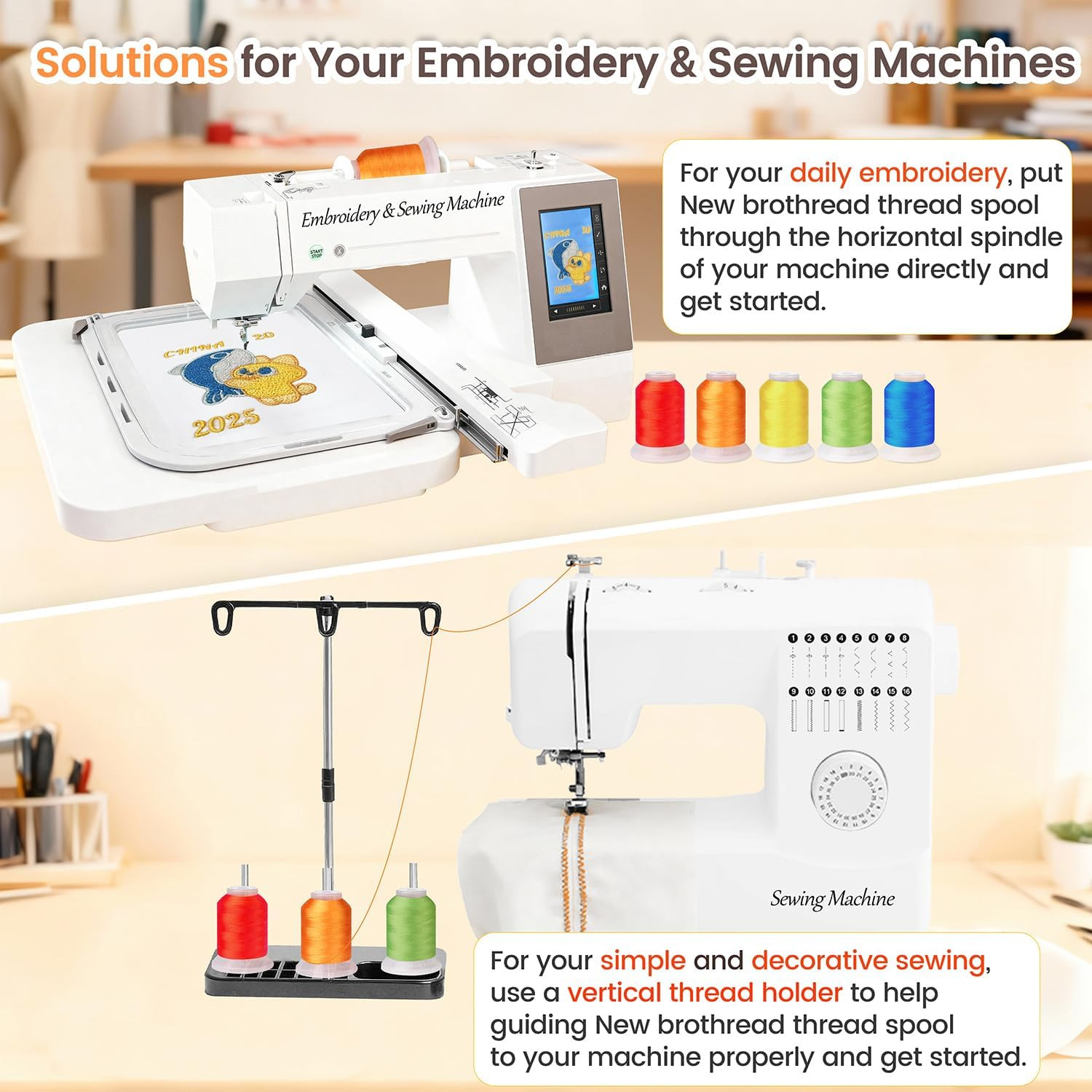 40 Colors Compatible with Brother Polyester Embroidery Machine Thread Kit 500M (