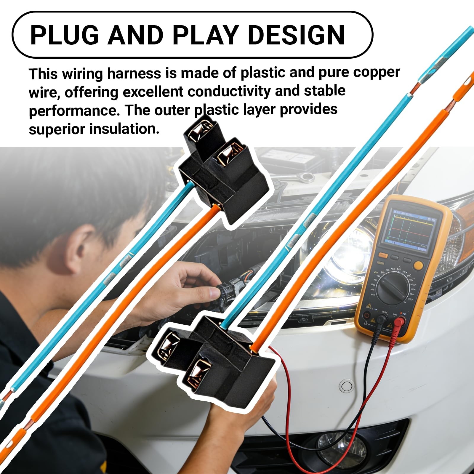 KoiLuvGo 2PCS H7 Bulb Socket, Socket Harness Extension Kit, Black