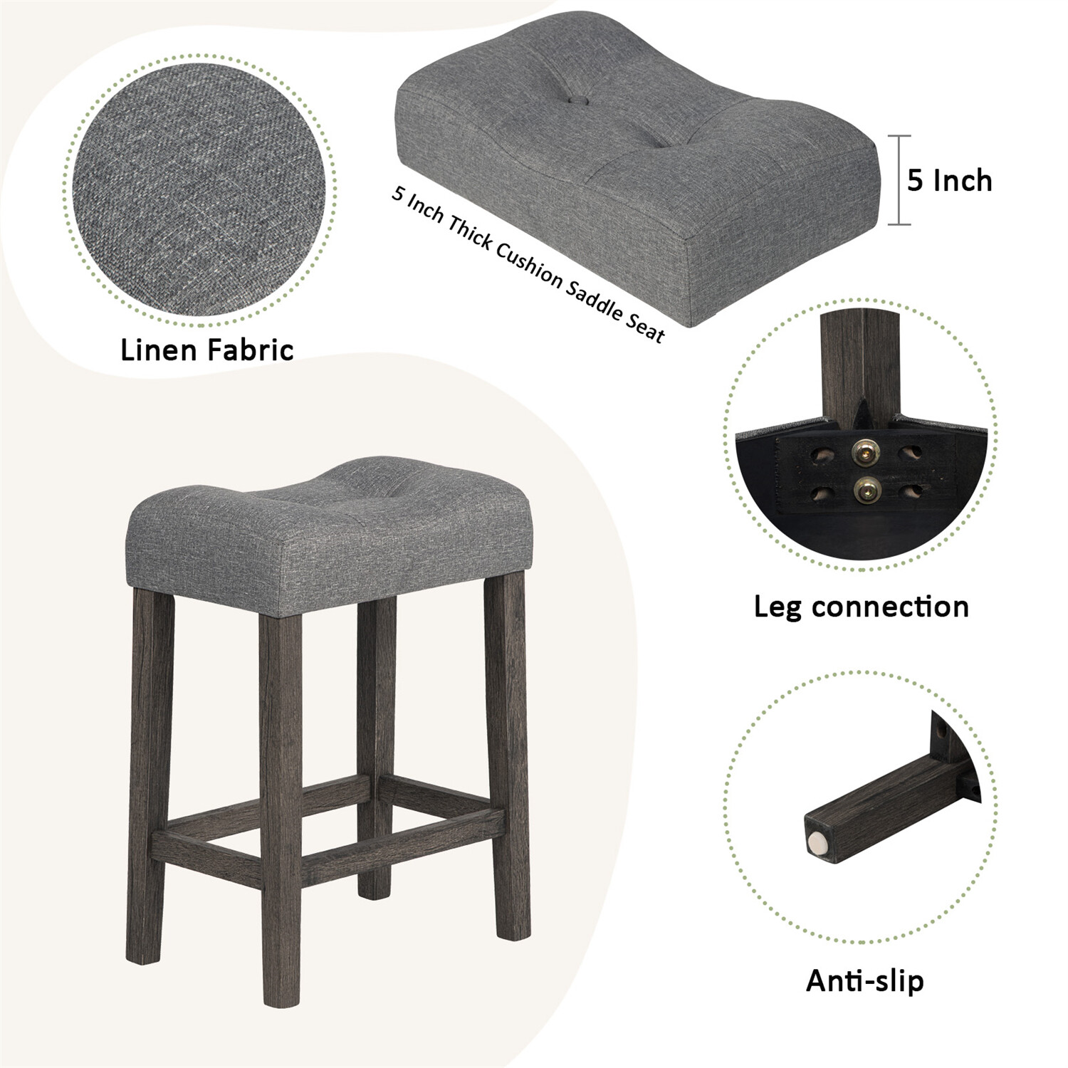 4 Piece Bar Table Set Counter Height Kitchen Dining Table w/ 3 Upholstered Stool