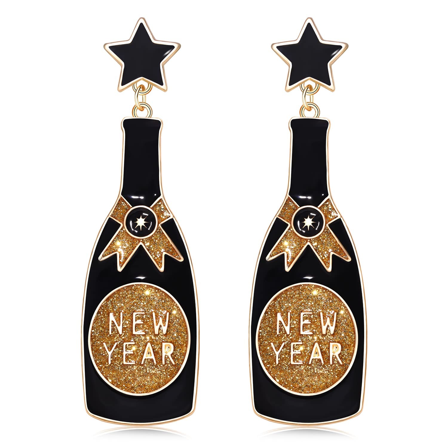 Champagne Bottle Earrings for Women Glitter Happy New Year 3 inches, Color B