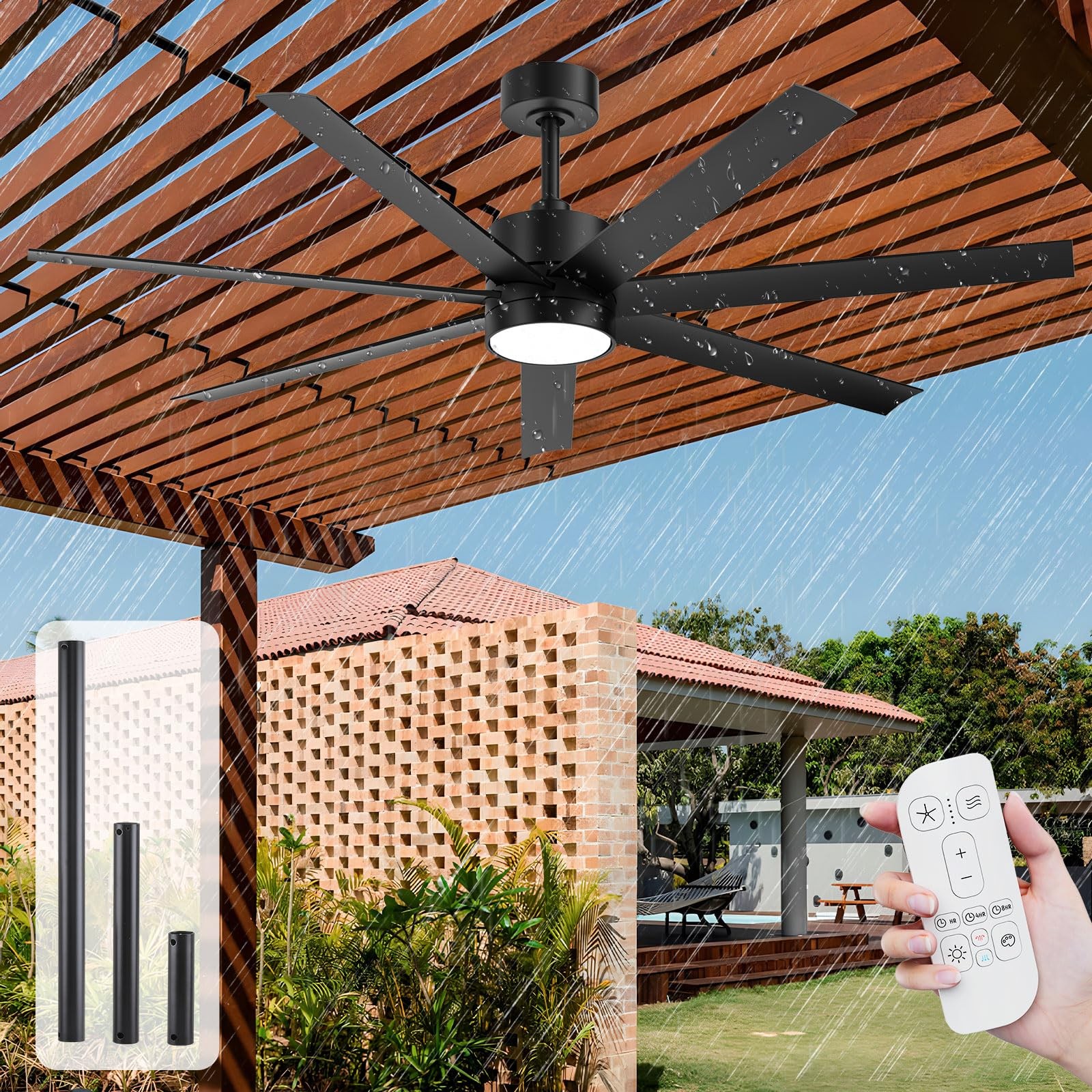 56'' Wet-Rated Outdoor Ceiling Fan with Lights for Patios, High CFM, Black