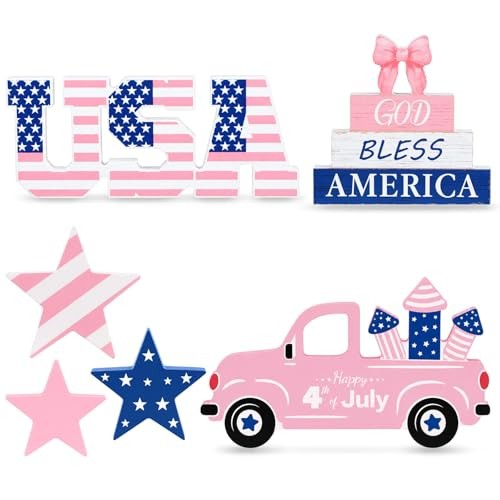 4th of July Pink Decor Patriotic Decorations Set Independence Day Table Decor